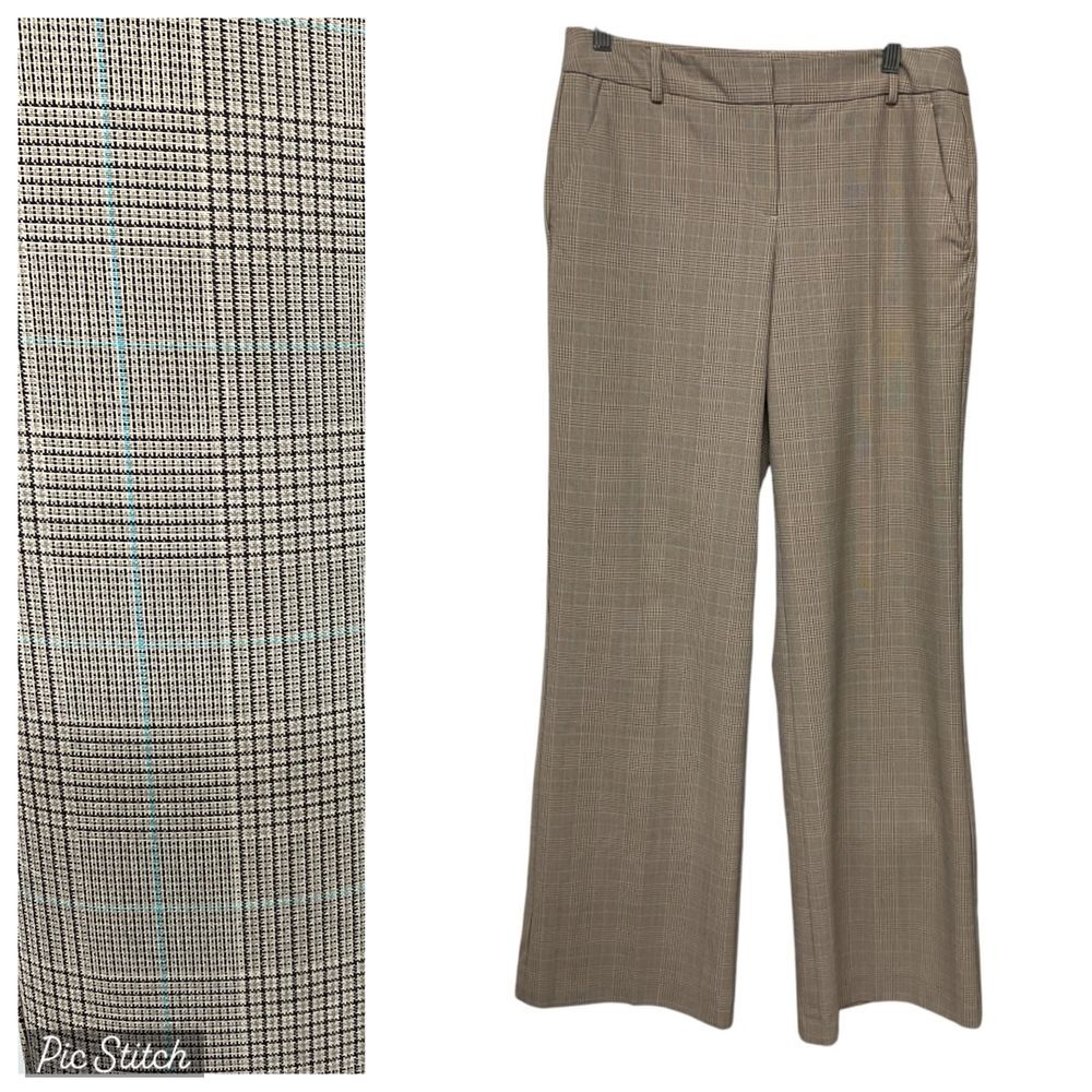 Liz Claiborne Women's Wide Leg Plaid Trouser Pants‎ Sz 8 Taupe Brown Business